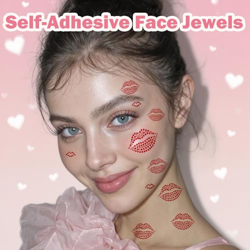 NOOEPC Red-Clear Face Gems Self-Adhesive Rhinestones for Makeup, Body & Hair, Festival & Rave Accessories