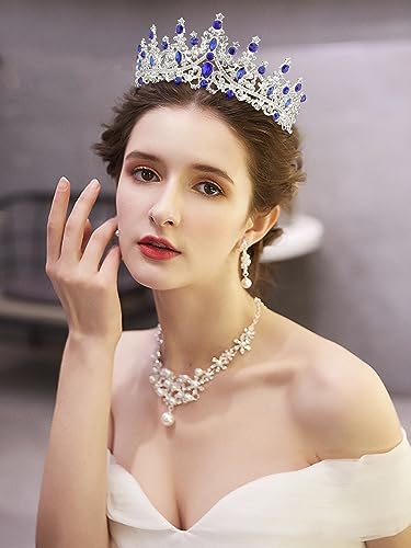 COCIDE Silver Blue Crystal Tiara - Rhinestone Crown for Brides & Girls
