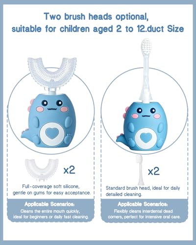 Kids Sonic U-Shaped Toothbrush with 4 Heads & 3 Modes - Blue