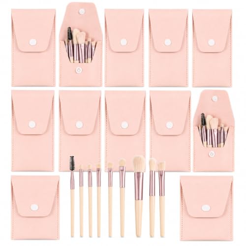 12-Piece Travel Makeup Brush Set with Ivory Beige Pouches - Ideal Bridesmaid Gifts