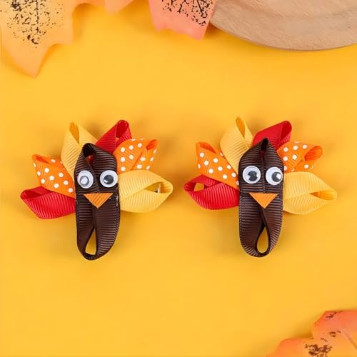Pvoiue Turkey 2pcs Fall Hair Clips for Girls - Thanksgiving Hair Accessories