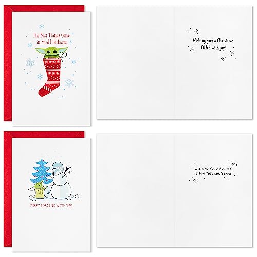 Hallmark Star Wars The Mandalorian Christmas Card Set - 16 Cards Featuring Grogu