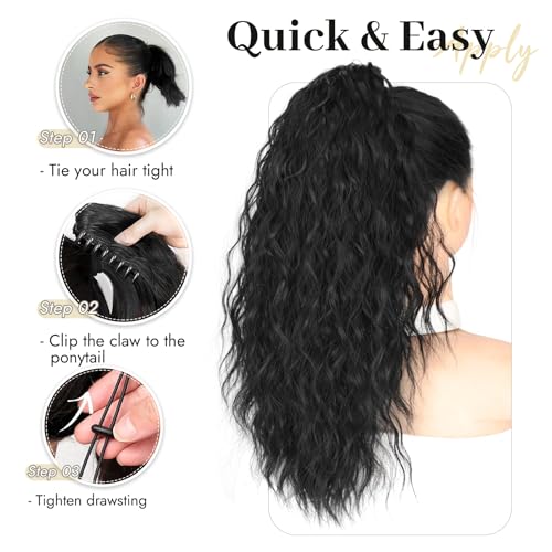 Long Wavy Ponytail Extension for Women - 18 Inch Clip-In Hairpiece