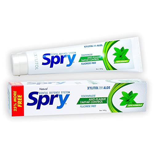 Spry Natural Fluoride-Free Xylitol Toothpaste, Spearmint, 5oz (2-Pack)