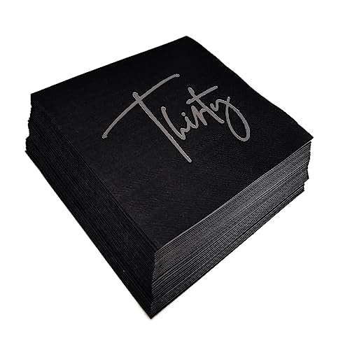 40 Black and Silver 30th Birthday Napkins - Disposable Cocktail Napkins