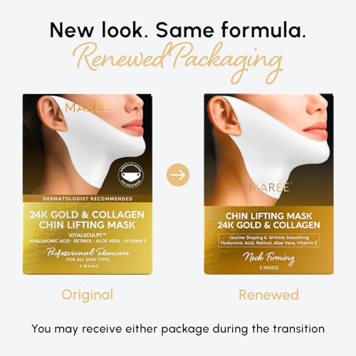 MAREE V Line Lifting Mask with 24K Gold ? Deep Collagen Face Mask for Women ? Jawline Shaper Mask with Retinol & Hyaluronic Acid ? Neck Tightening & Firming - Double Chin Strap for Face Lift