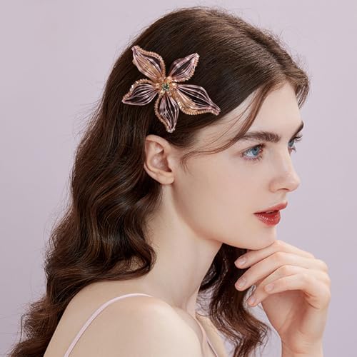 Mistofu Handmade Copper Wire Flower Hair Barrette - Elegant Hair Accessories for Women & Girls (Yellow-A)