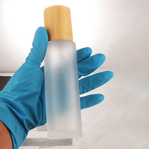 COSIDEA 100ml Bamboo Lid Frosted Glass Lotion Pump Bottles - 4 Pack