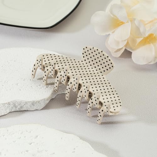 Large Acetate Hair Claw Clip - 4 Inch French Style Clip, White Polka Dot