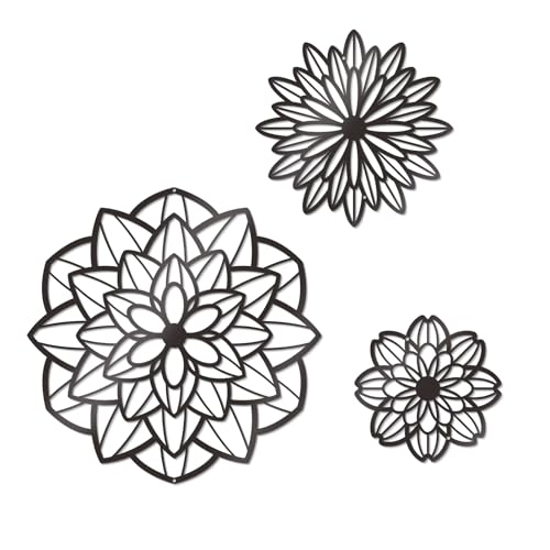 Black Metal Flower Wall Art Set - 3 Piece Decor for Home & Office