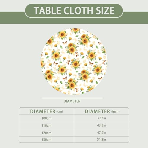 Sunflower Round Fitted Tablecloth - 40-44 Inch Elastic Edge Floral Cover