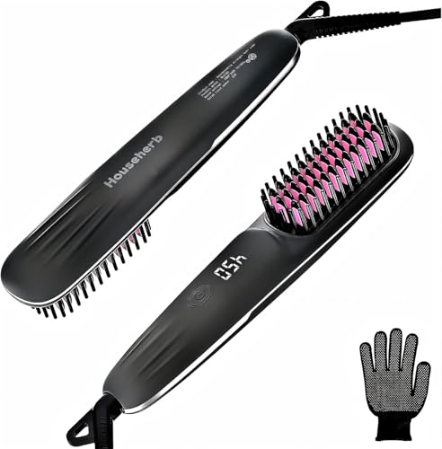 Househerb 2-in-1 Hair Straightener Brush - Grey, 9 Temperature Settings