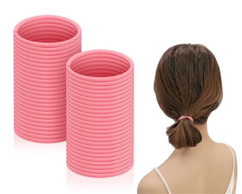50-Pack Pink Elastic Hair Ties - No Damage Ponytail Holders