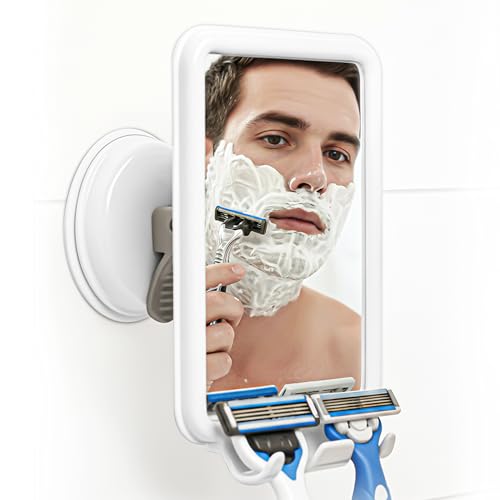 Fog-Free Shower Mirror with 360° Swivel & Razor Hooks - 4.5x6 in