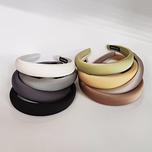 LUSTERMOON 8 Pack Satin Wide Headbands for Women & Girls - Soft Padded Hair Accessories (Color A)
