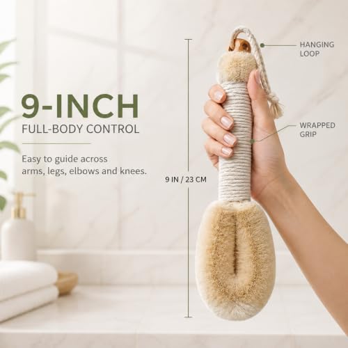 Touch Me Natural Sisal Dry Body Brush – 9” Firm Exfoliating Skin Scrubber