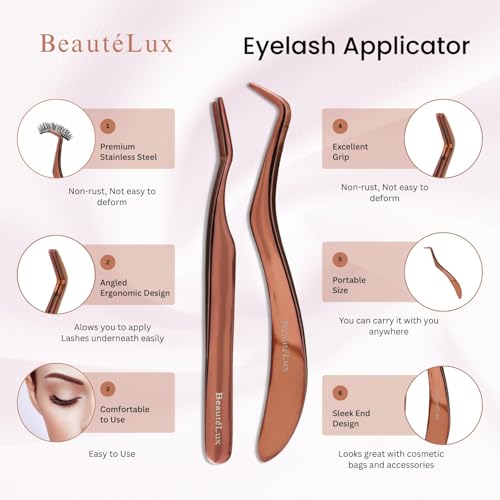 BeautéLux Eyelash Applicator Set - Rose Gold Lash Tool