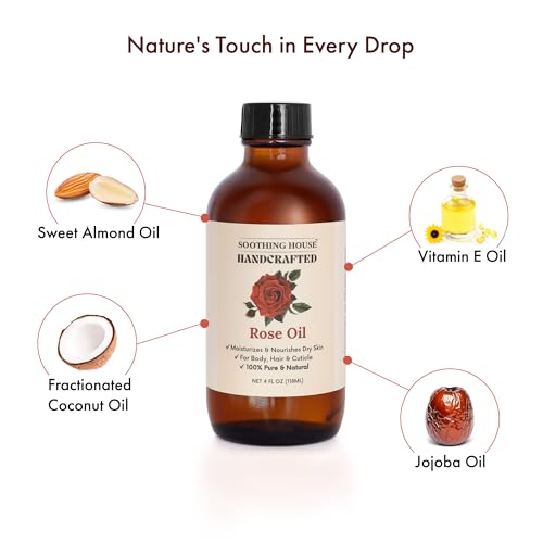 Soothing House Rose Body Oil – Hydrating Jojoba & Vitamin E Skin Oil, 4 oz