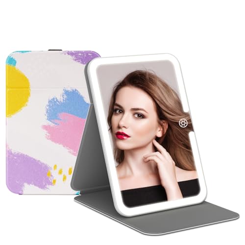 Funtouch Rechargeable Travel Makeup Mirror with Lights & PU Leather Cover