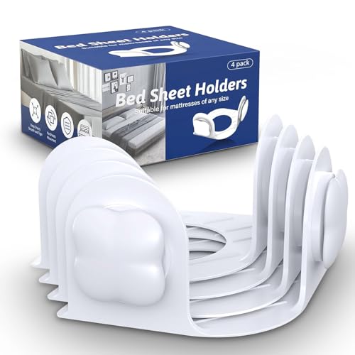 Fitted Bed Sheet Holders with Twist-Lock Clips - 4 Pack
