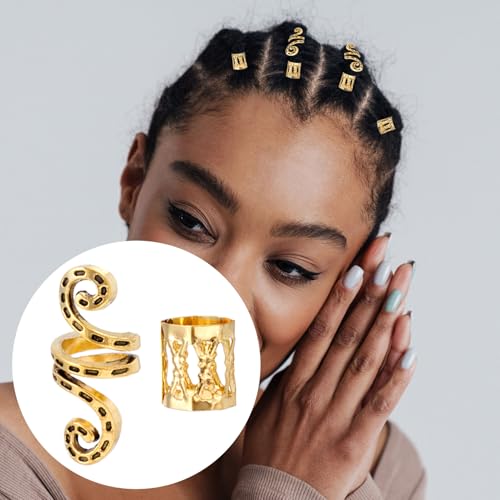 BEIQIYA Gold Hair Jewelry 26pcs for Braids Spiral Dreadlocks Hair Beads & Clips