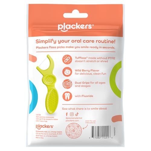 Plackers Kids Dental Floss Picks Pack of 4, Fruit Smoothie Swirl, 75 Count Each, Multicolor
