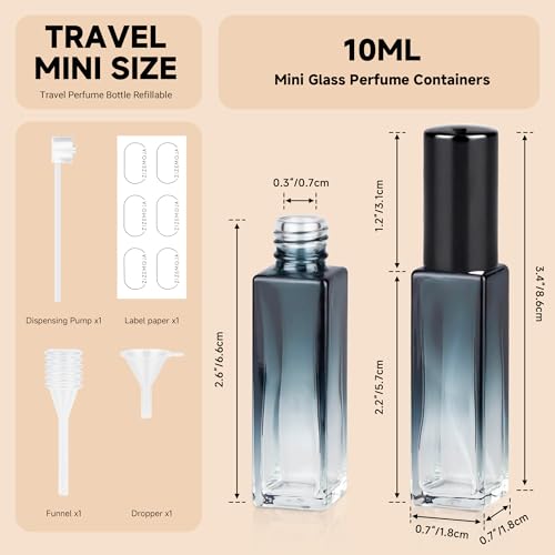 ZIZEMOJA Gradient Blue & Black 3 Pack 10ml Travel Refillable Perfume Bottles Leak-Proof