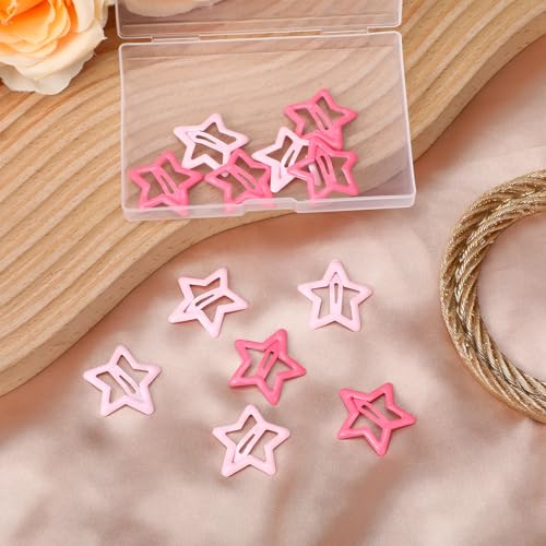 15 Pink Star Hair Clips - Y2K Snap Barrettes for Girls & Women