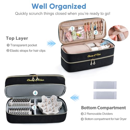 Travel Hair Tool Organizer Bag for Hair Dryers & Styling Tools - Double-Layer, Compact & Durable