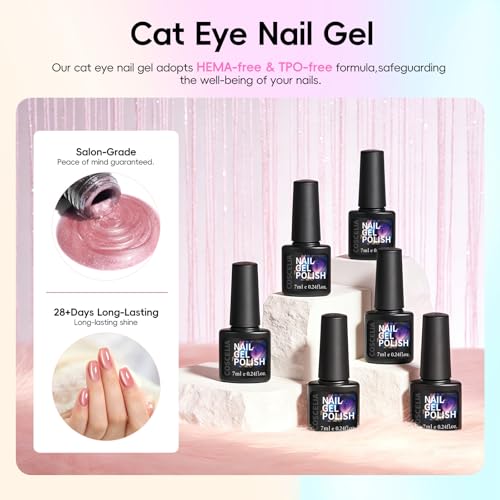 COSCELIA 20-Piece Cat Eye Gel Nail Polish Set with Magnet - Long-Lasting