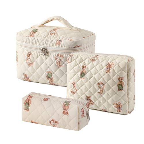 Uekeboag 3 Pcs Large Floral Quilted Makeup Bag Set for Travel