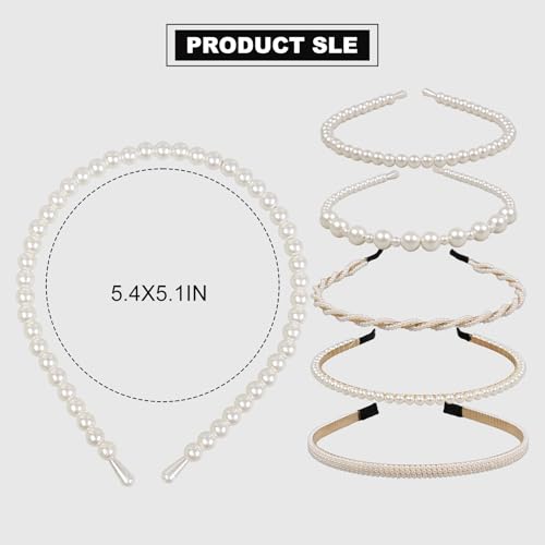 Pearl Headbands for Women 5-Pack Bridal Hair Accessories Non Slip Elegant Hairbands