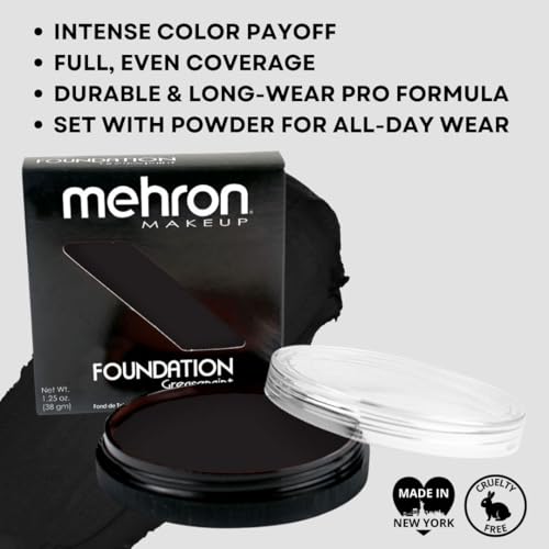 Mehron Makeup Foundation Greasepaint Black 1.25oz - Face & Body Paint, Professional Grade