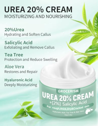 Grocerism 20% Urea Foot Cream with 2% Salicylic Acid – Daily Moisturizer for Dry Skin