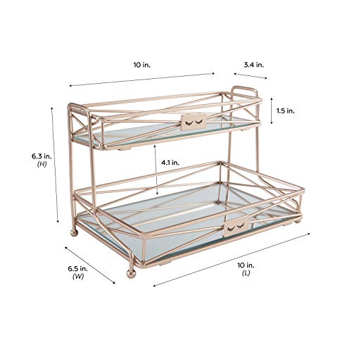 Home Details 2-Tier Mirrored Vanity Tower – Rose Gold Makeup Organizer