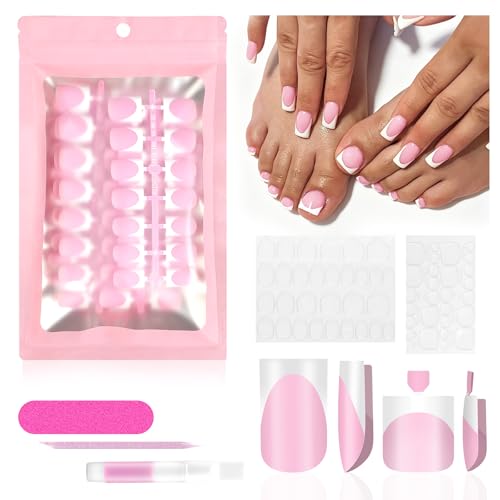 60Pcs Light Pink French Tip Press On Nails & Toenails Set