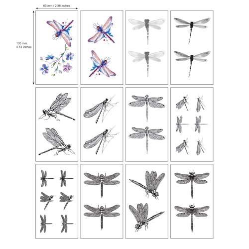 SanerLian Waterproof Dragonfly Temporary Tattoo Stickers Set of 12 - Model SF293