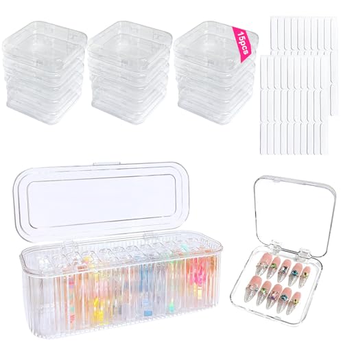 15 PCS Press On Nail Organizer Kit with Storage Box & Adhesive Tape