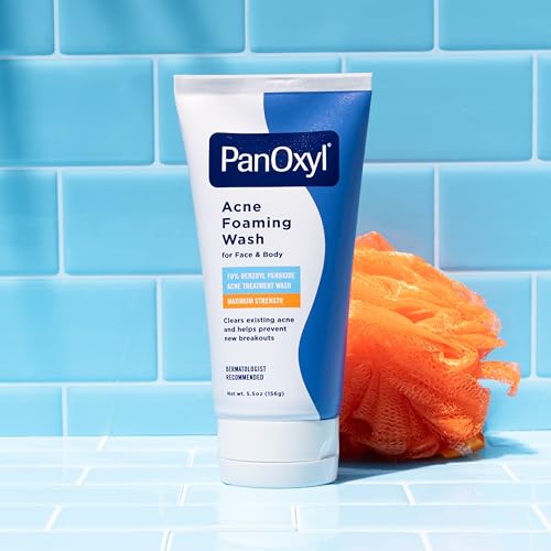 PanOxyl 10% Benzoyl Peroxide Acne Foaming Wash - Maximum Strength Cleanser for Face and Body, 5.5 Oz