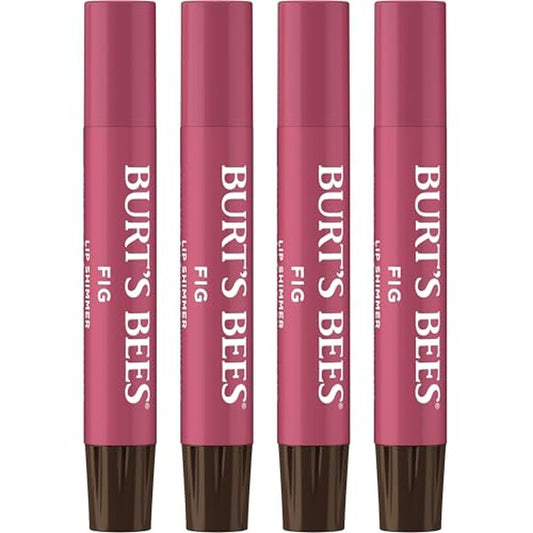 Burt's Bees Shimmer Lip Tint Set, Mothers Day Gifts, Tinted Lip Balm Stick, Moisturizing for All Day Hydration with Natural Origin Glowy Pigmented Finish & Buildable Color, Fig (4-Pack)