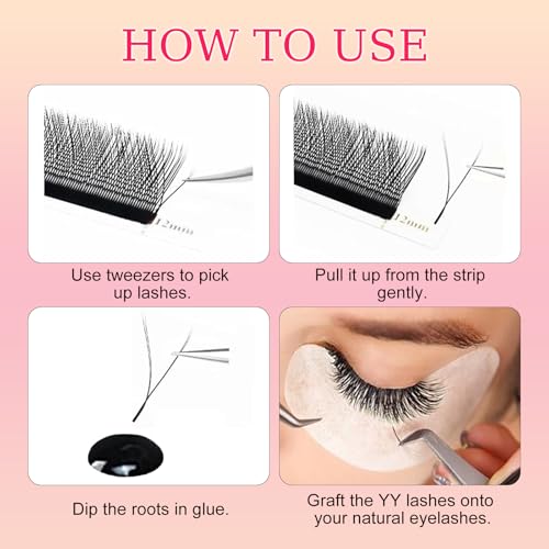 AuReve 5D W-Style Premade Eyelash Extensions C Curl 8-15mm Mix Black - Easy Fan Lashes