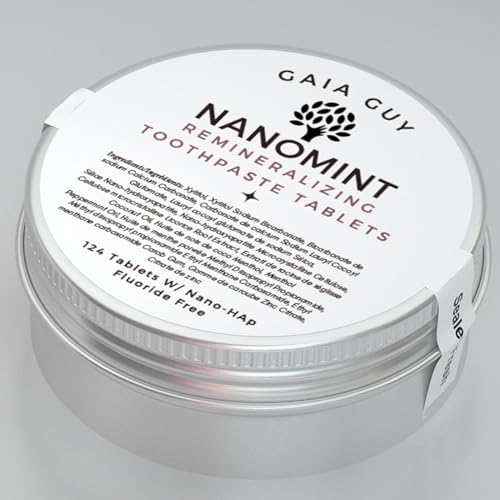 Gaia Guy NanoMint Fluoride-Free Toothpaste Tablets - Remineralize Enamel, Eco-Friendly Travel Mouthwash, 124 Tabs