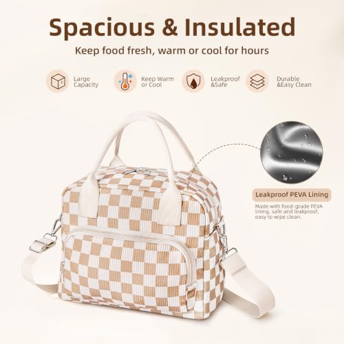 Large Insulated Lunch Bag for Women - Stylish 12L Tote with Shoulder Strap