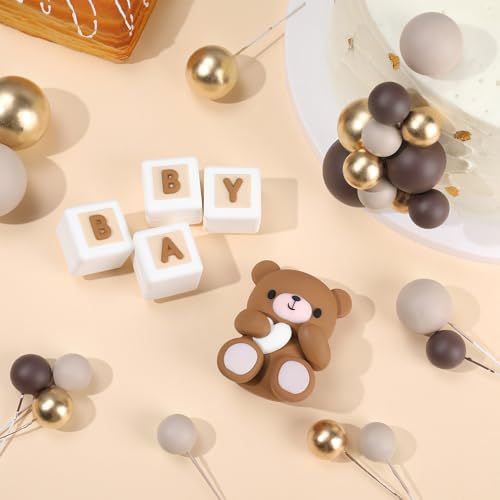 29 Pcs Brown Bear Cake Toppers Set for Baby Showers