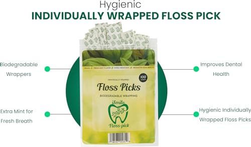 iSmile Dental Floss Picks - Biodegradable, Mint Flavor, Shred-Resistant