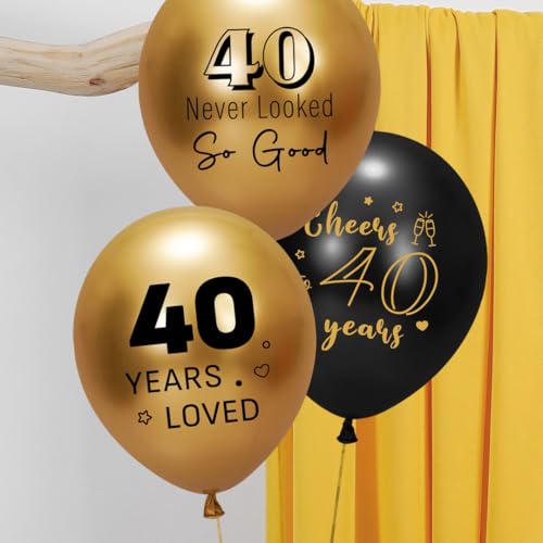 40th Birthday Balloons - Black & Gold Decorations, 30 PCS with Fun Sayings