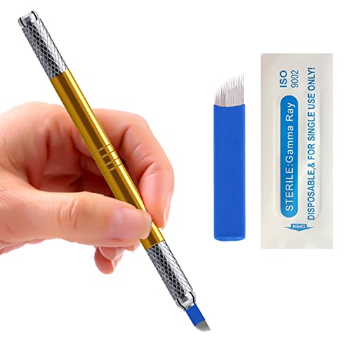 KAIQIKAIXI 30Pcs Disposable Eyebrow Microblading Needles 18 Needle Set for Single Use Blue