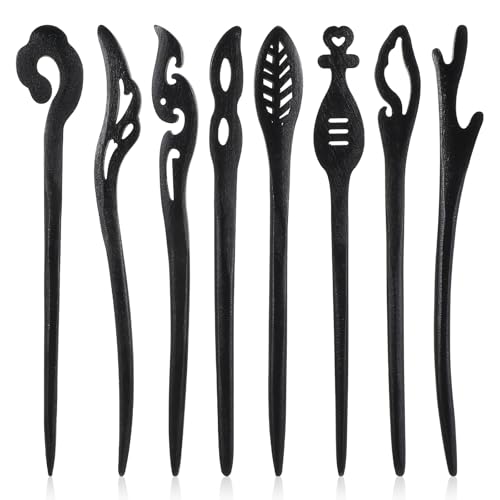 8-Pack Vintage Wooden Hair Sticks for Long Hair Buns