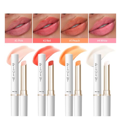 BERALLOYE 4pcs Water-Resistant Temperature Color Change Lip Balm Set in Pink, Red, Peach, White – Hydrating Long-Lasting Lip & Cheek Tint for Women