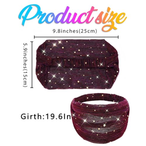 CAKURE Sequin Wide Headband Set - Black, Red & Blue Bling Hair Wraps for Women